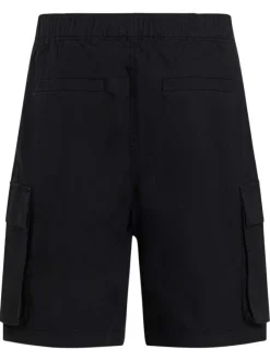 Bermuda cargo en coton noir uni à coupe regular fit avec une taille élastiquée