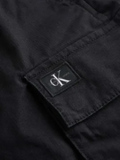 Bermuda cargo en coton noir uni à coupe regular fit avec une taille élastiquée