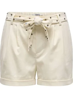 Bermuda chino beige uni à coupe regular fit avec une ceinture à nouer