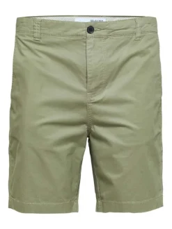 Bermuda chino en coton biologique mélangé olive uni avec une coupe droite