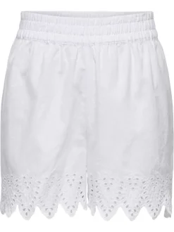 Bermuda chino en coton blanc uni à coupe regular fit avec de la broderie ajourée