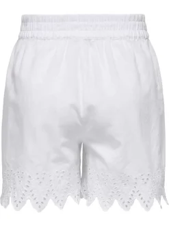 Bermuda chino en coton blanc uni à coupe regular fit avec de la broderie ajourée