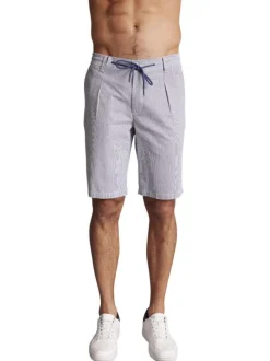 Bermuda chino en coton bleu rayé à coupe droite avec un cordon à la taille