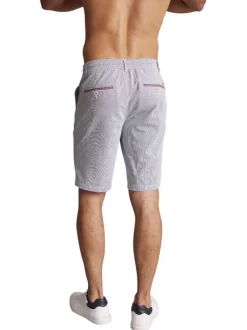 Bermuda chino en coton bleu rayé à coupe droite avec un cordon à la taille