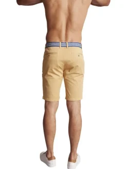 Bermuda chino en coton jaune uni à coupe droite et à taille bleue à motifs
