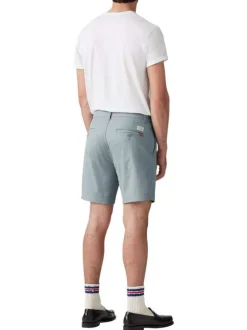 Bermuda chino en coton mélangé bleu uni à coupe droite avec des poches
