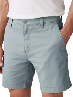 Bermuda chino en coton mélangé bleu uni à coupe droite avec des poches