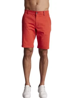 Bermuda chino en coton rouge brique uni à détails tricolores et à coupe droite