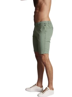 Bermuda chino en coton vert uni à coupe slim fit et à taille élastiquée