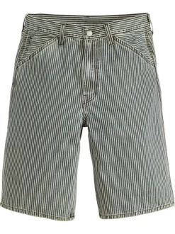Bermuda denim 568 en coton bleu long à rayures blanches et à coupe loose