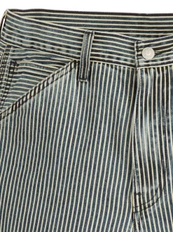 Bermuda denim 568 en coton bleu long à rayures blanches et à coupe loose