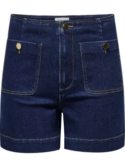 Bermuda en coton indigo en jean à coupe regular fit avec des poches plaquées