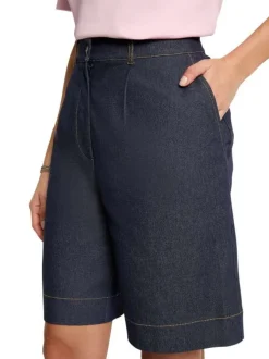 Bermuda en coton mélangé brut uni avec une coupe large à zip et à bouton