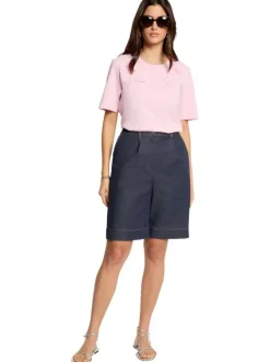 Bermuda en coton mélangé brut uni avec une coupe large à zip et à bouton
