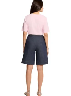 Bermuda en coton mélangé brut uni avec une coupe large à zip et à bouton