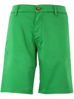 Bermuda en coton mélangé vert uni avec une coupe droite et taille Intermédiaire
