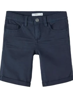 Bermuda marine en coton avec une coupe slim fit et à 5 poches