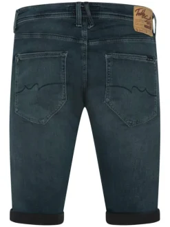 Bermuda 5 poches bleu nuit en coton légèrement délavé coupe droite à revers