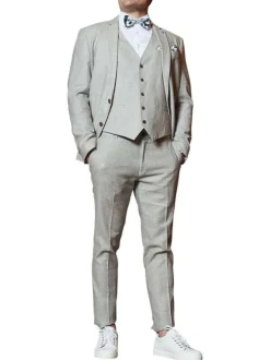 Blazer beige uni coupe ajustée avec un col cubain et des poches latérales