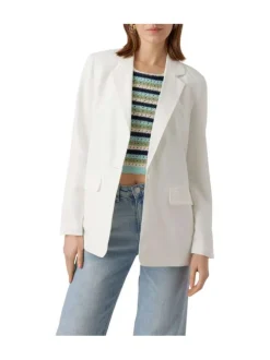 Blazer blanc uni à coupe droite col cranté et à manches longues