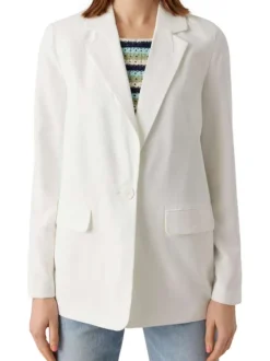 Blazer blanc uni à coupe droite col cranté et à manches longues