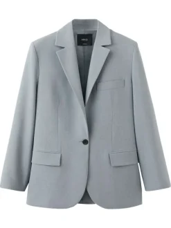 Blazer bleu gris uni avec une coupe droite et des manches longues