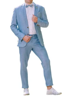 Blazer bleu uni coupe ajustée col cubain et des manches longues