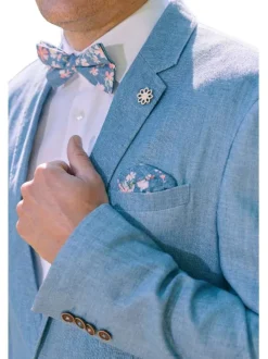 Blazer bleu uni coupe ajustée col cubain et des manches longues