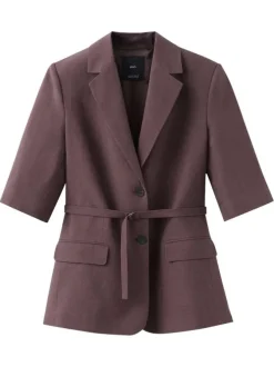 Blazer bordeaux uni pourvu d'une coupe droite et de manches courtes