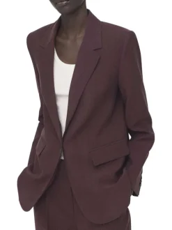 Blazer bordeaux uni pourvu d'une coupe droite et d'un col à revers