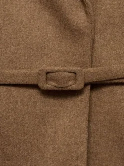 Blazer camel uni droit à col cranté et à manches longues avec ceinture