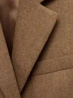 Blazer camel uni droit à col cranté et à manches longues avec ceinture