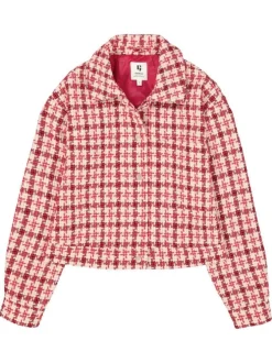 Blazer court rouge fantaisie avec un col polo et des manches longues