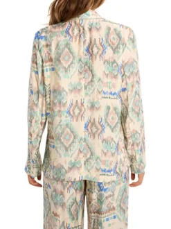 Blazer écru à motifs pourvu d'un col à revers et de manches longues