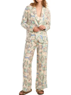 Blazer écru à motifs pourvu d'un col à revers et de manches longues