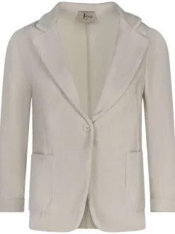 Blazer écru uni avec une coupe droite à col cranté et des manches longues