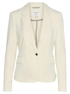 Blazer écru uni avec une coupe droite à col v et un bouton de fermeture