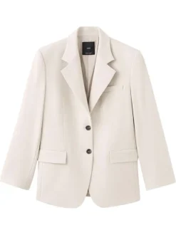 Blazer écru uni avec une coupe droite et un un col cranté à revers