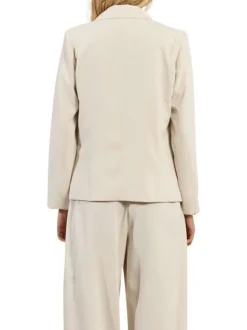 Blazer écru uni pourvu d'un col à revers et de manches longues