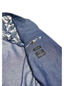 Blazer de costume en coton mélangé indigo chiné avec un col cranté