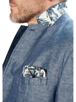 Blazer de costume en coton mélangé indigo chiné avec un col cranté
