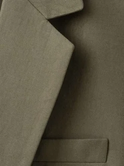Blazer en coton kaki uni pourvu d'un col à revers et d'une coupe droite