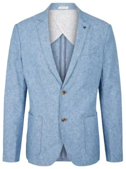 Blazer en lin et coton bleu chiné avec une coupe ajusté et un col cranté