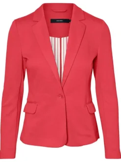Blazer framboise uni avec une coupe ajusté col cranté et à manches longues