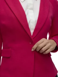 Blazer fuchsia coupe ajustée pourvu d'un col cubain et de manches longues