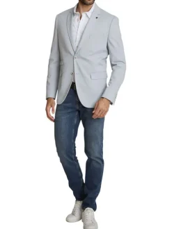 Blazer gris clair à coupe ajustée pourvu d'un col tailleur et de manches longues