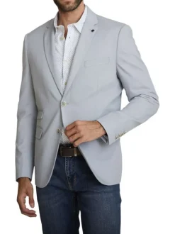 Blazer gris clair à coupe ajustée pourvu d'un col tailleur et de manches longues