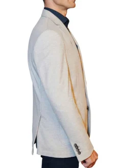 Blazer gris clair uni coupe ajustée avec un col cubain et manches longues