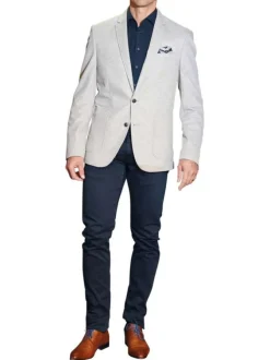 Blazer gris clair uni coupe ajustée avec un col cubain et manches longues