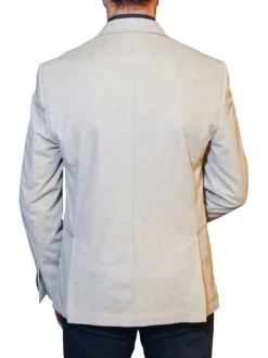Blazer gris clair uni coupe ajustée avec un col cubain et manches longues